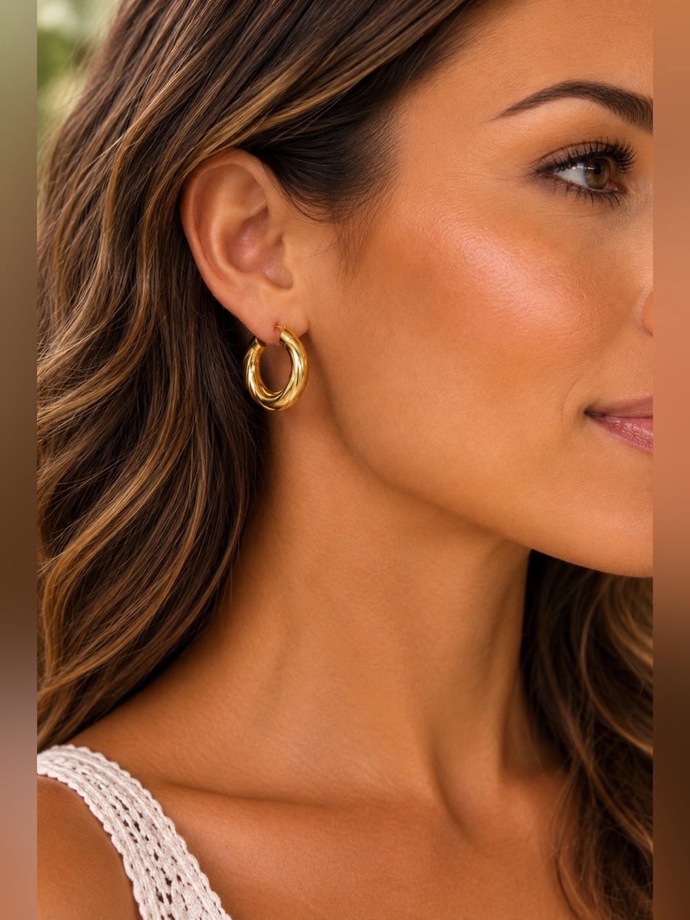 14K Yellow Gold Textured Hoop Earrings - Women Jewelry 2.39g